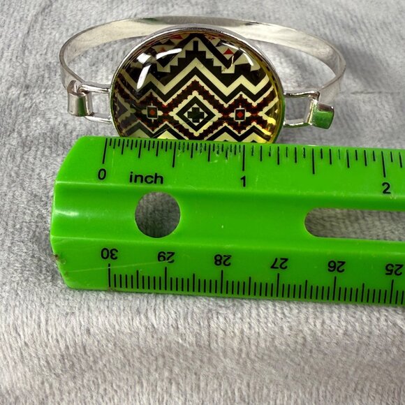 Geometric Aztec Pattern Glass Dome Silver-Tone Bracelet Women Fashion Jewelry - Picture 6 of 16